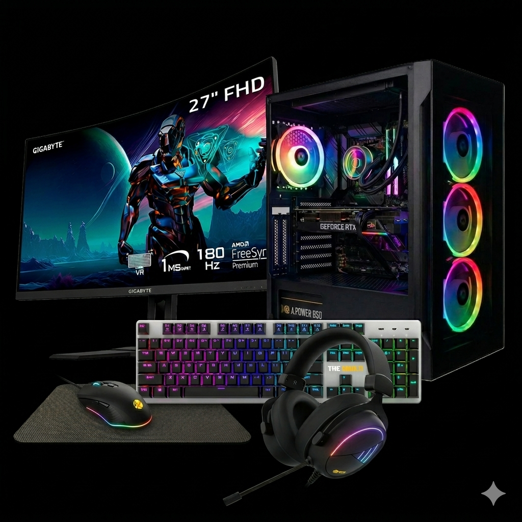 BUNDLE RESERVE R1 V2 Desktop PC (Computer + 27" Curved Screen + Keyboard + Mouse + Headset)